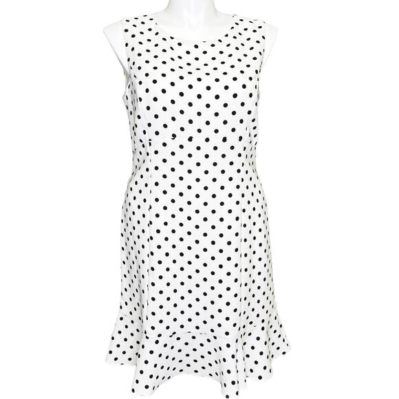 NEW NINE WEST White with Black Polka Dots Fitted Ruffled Sun Dress NWT size 14 - Picture 2 of 11